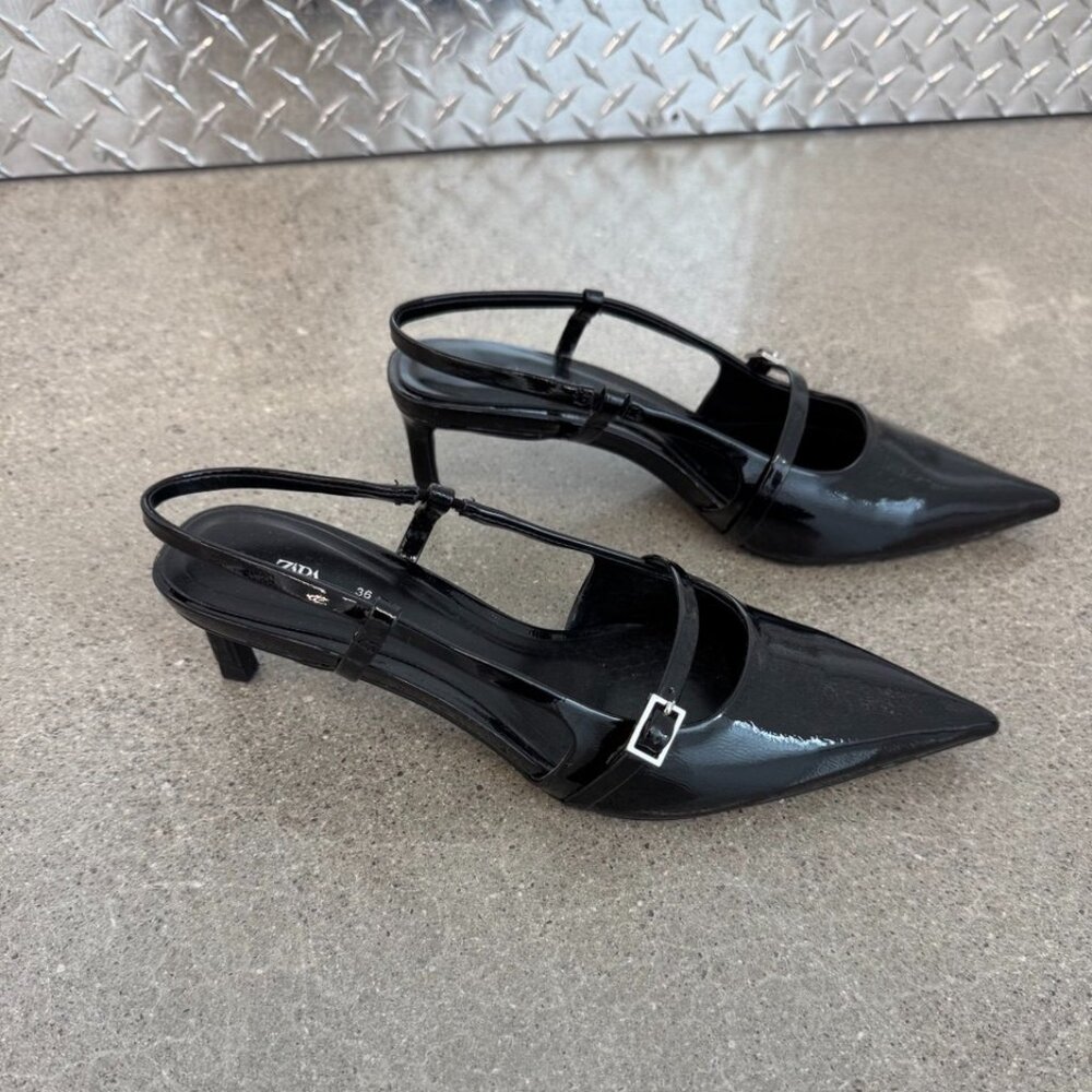 ZARA Buckled Strap Slingback Shoe - Black - Brand New / Never Worn